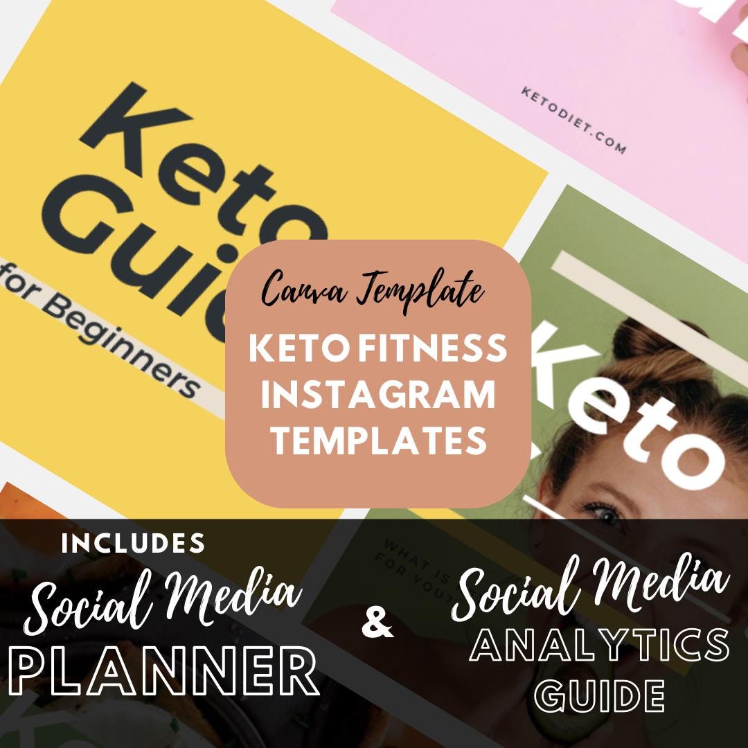 Keto Fitness Instagram Templates | Social Media Planner and Analytics Guide | Health and Wellness | Keto Diet and Nutrition Posts - Social Canvas