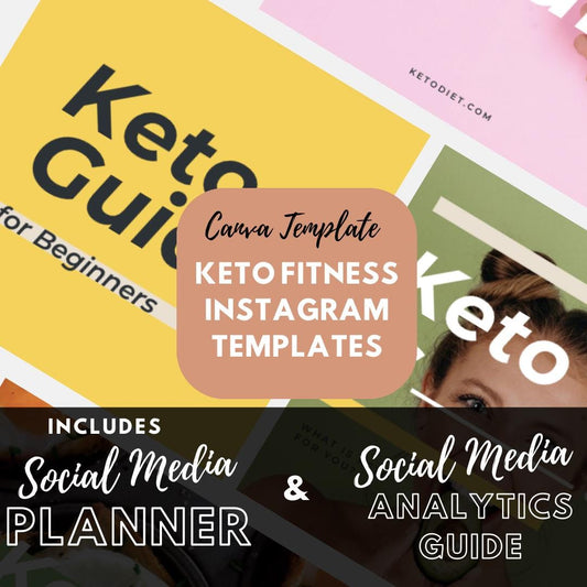 Keto Fitness Instagram Templates | Social Media Planner and Analytics Guide | Health and Wellness | Keto Diet and Nutrition Posts - Social Canvas