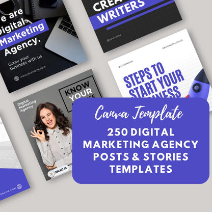 250 Digital Marketing Agency Posts & Stories Canva Templates | Canva Template Bundle | Editable Social Media Graphics - Social Canvas