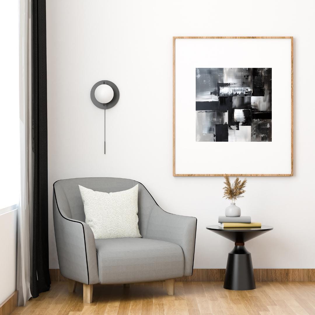 Monochrome Abstract Wall Art Print | Black and White Geometric Art | Modern Minimalist Home Decor | Contemporary Textured Painting - Social Canvas