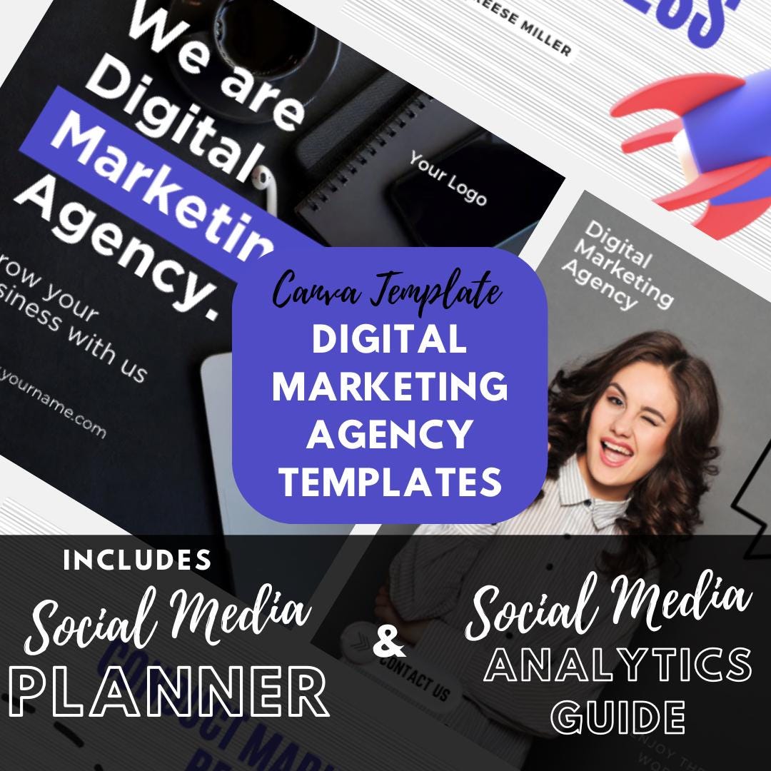 250 Digital Marketing Agency Posts & Stories Canva Templates | Social Media Planner and Analytics Guide | Canva Template Bundle - Social Canvas