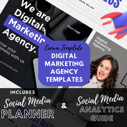 250 Digital Marketing Agency Posts & Stories Canva Templates | Social Media Planner and Analytics Guide | Canva Template Bundle - Social Canvas