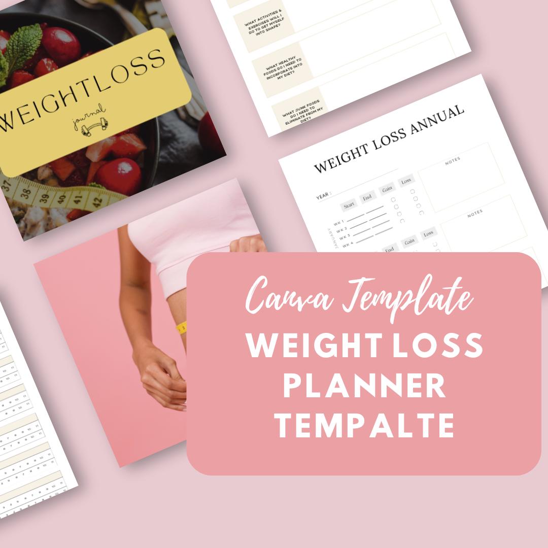 Weight Loss Planner Canva Template | Fitness Tracker | Meal & Exercise Log | Goal Setting Journal | Digital Download - Social Canvas