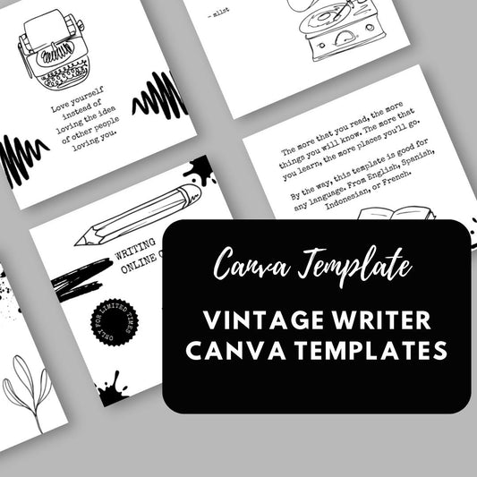 Vintage Writer Canva Templates | Handwritten and Literary Social Media Kit | Aesthetic Book & Poetry Graphics - Social Canvas
