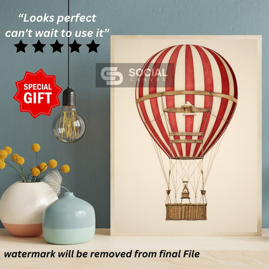 Vintage Hot Air Balloon Art Print | Timeless Adventure Decor | Nursery Wall Art Print | 200 Beautifully Made Kids Wall Art Prints - Social Canvas