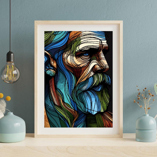 Abstract Stained Glass Portrait Art Print | Colorful Line Art Wall Decor | Vibrant Modern Home Decoration | Artistic Contemporary Artwork - Social Canvas