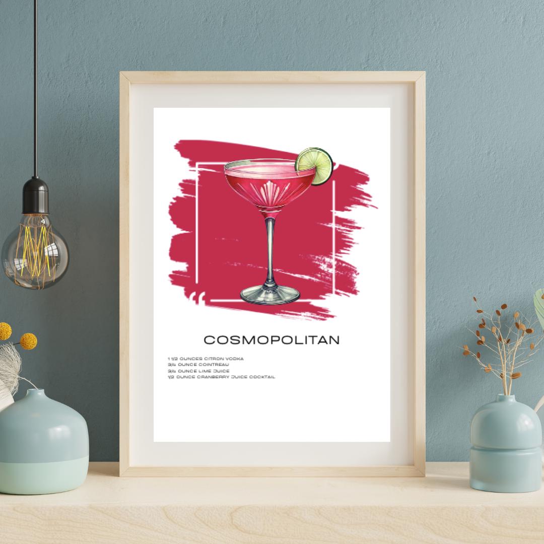 Cosmopolitan Recipe Art Print - Elegant Cocktail Wall Art for Home Bars - Social Canvas