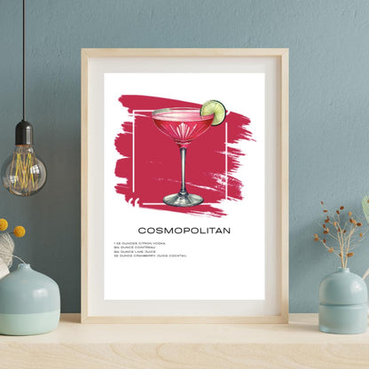 Cosmopolitan Recipe Art Print - Elegant Cocktail Wall Art for Home Bars - Social Canvas