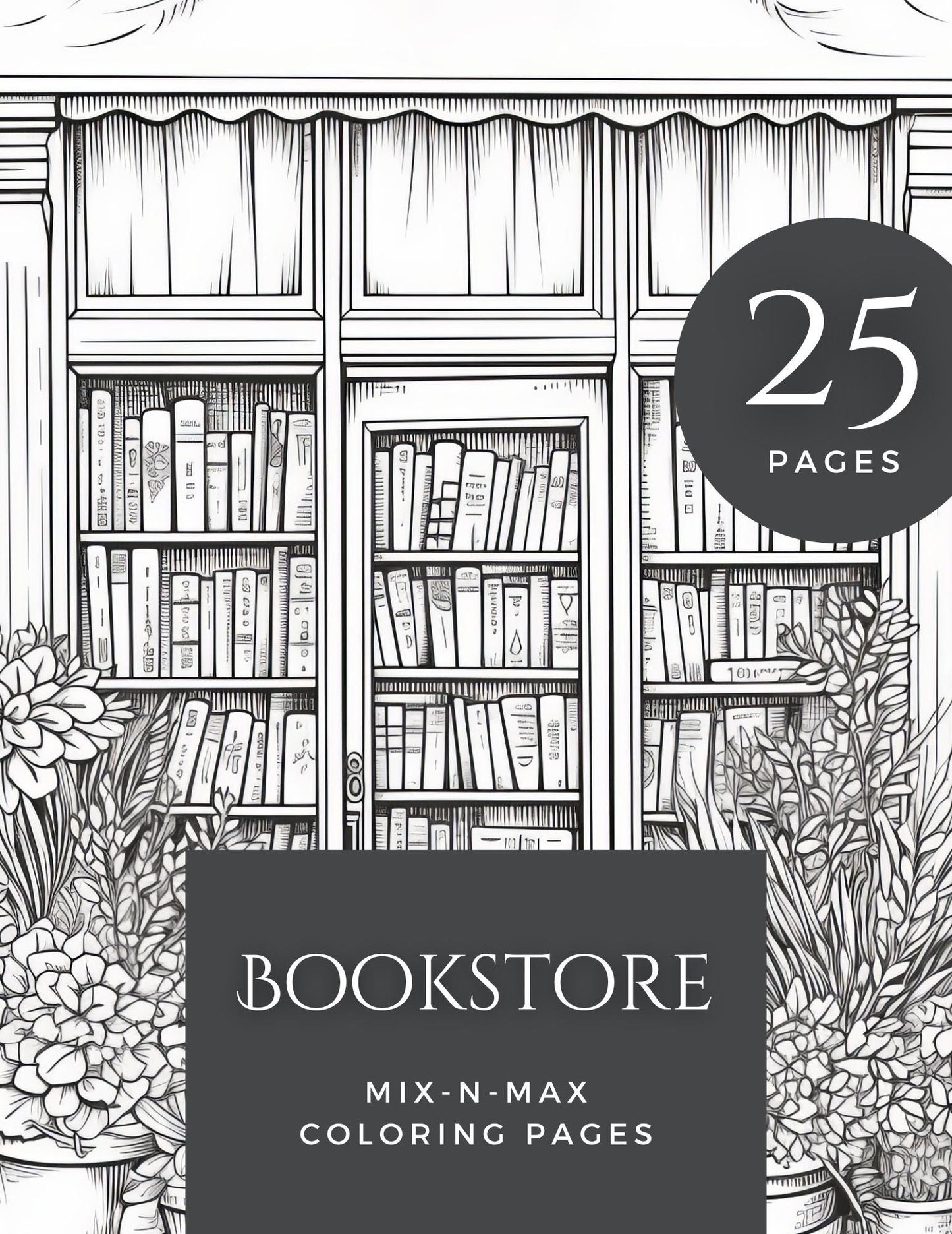 Bookstore Coloring Book | 26-Page Canva Template for Book Lovers & Creative Minds | Cozy Literary-Themed Coloring Pages | Digital Download - Social Canvas