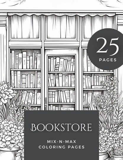 Bookstore Coloring Book | 26-Page Canva Template for Book Lovers & Creative Minds | Cozy Literary-Themed Coloring Pages | Digital Download - Social Canvas
