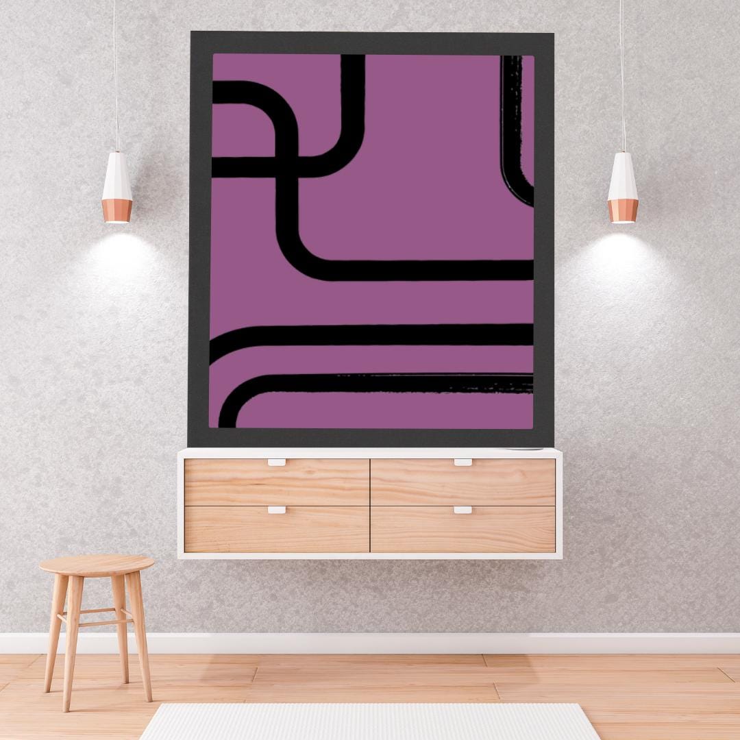 Geometric Abstract Wall Art | Modern Minimalist Purple and Black Design | Mid-Century Inspired Retro Print for Home or Office Decor - Social Canvas