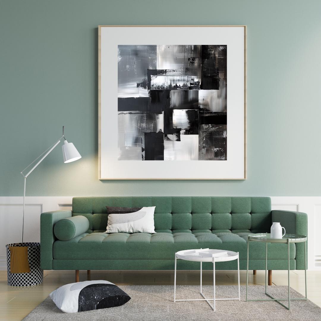 Monochrome Abstract Wall Art Print | Black and White Geometric Art | Modern Minimalist Home Decor | Contemporary Textured Painting - Social Canvas