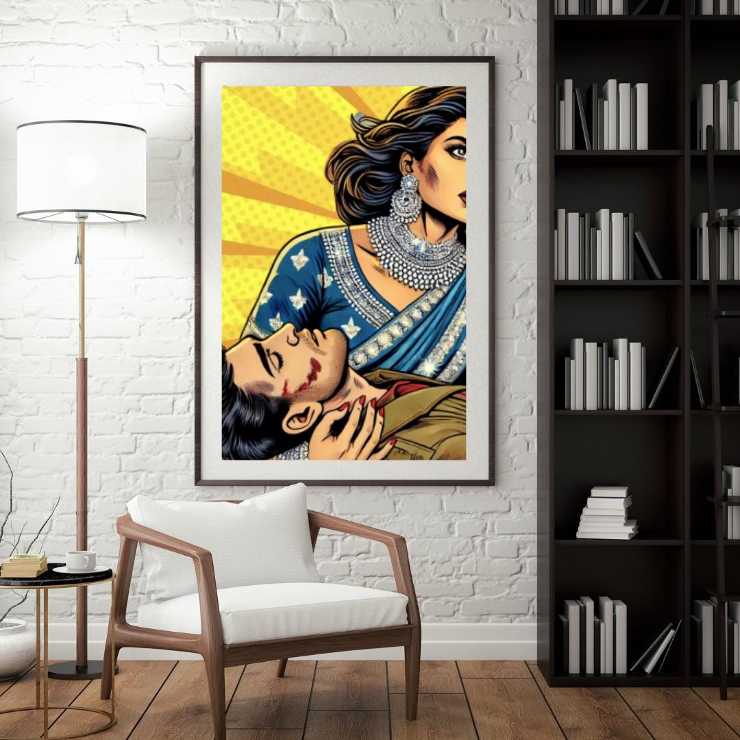 Dramatic Bollywood Pop Art Scene - | Pop Art Digital Print | Indian Pop Art Style Print | Bollywood Art - Free Bonus Prints - Social Canvas