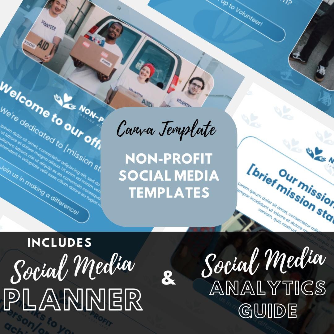 30 Non-Profit Social Media Templates | Social Media Planner and Analytics Guide | Fundraising and Volunteer Posts | Charity and Donation - Social Canvas