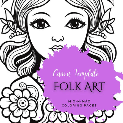 Folk Art Coloring Book | 25-Page Canva Template with Traditional Folk-Inspired Designs | Creative Coloring Pages for All Ages - Social Canvas