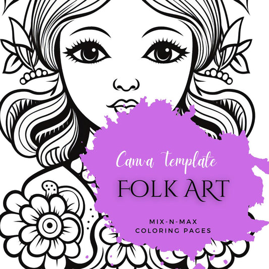 Folk Art Coloring Book | 25-Page Canva Template with Traditional Folk-Inspired Designs | Creative Coloring Pages for All Ages - Social Canvas