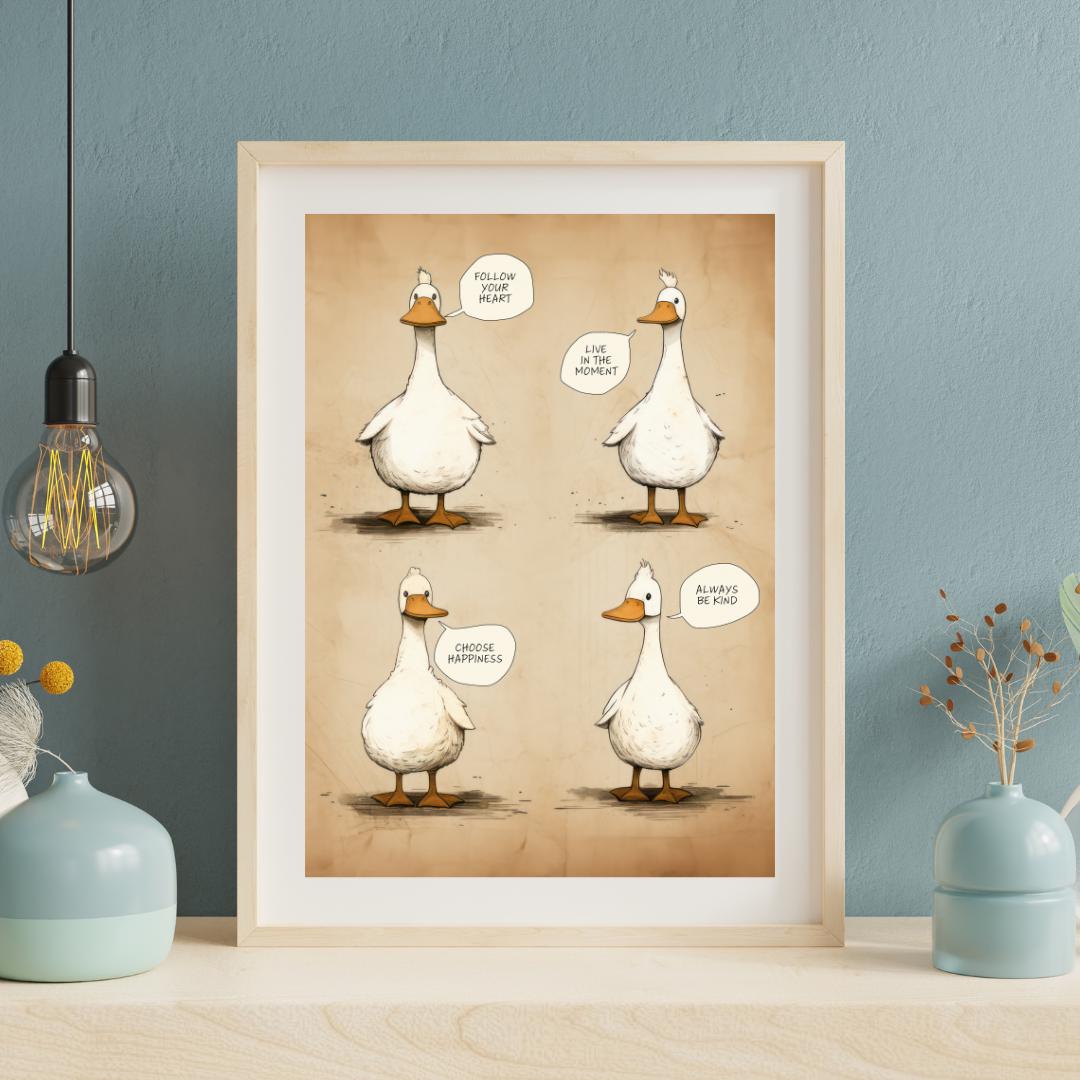 Whimsical Duck Illustration with Inspirational Quotes | Nursery Wall Art Print | 200 Beautifully Made Kids Wall Art Prints | - Social Canvas