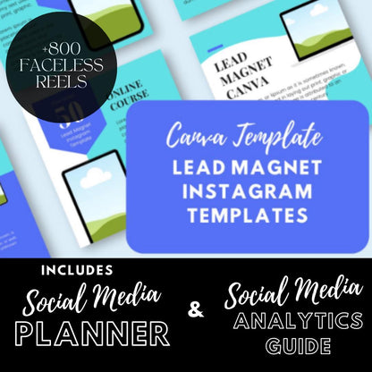 Lead Magnet Instagram Templates Canva | Online Course & Freebie Promotion | Social Media Planner, Analytics Guide and 800 Faceless Videos - Social Canvas