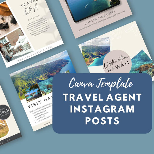 Travel Agent Social Media Canva Templates | Instagram & Pinterest Marketing Kit for Travel Agencies and Bloggers - Social Canvas