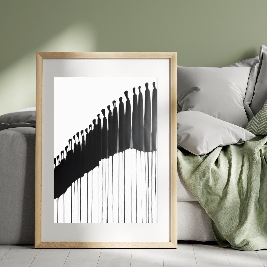 Abstract Drip Silhouette Art | Black and White Minimalist Ink Illustration | Modern Figurative Wall Decor for Stylish Interiors - Social Canvas