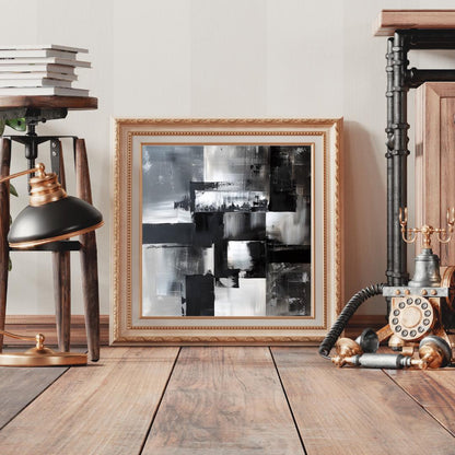 Monochrome Abstract Wall Art Print | Black and White Geometric Art | Modern Minimalist Home Decor | Contemporary Textured Painting - Social Canvas