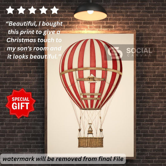 Vintage Hot Air Balloon Art Print | Timeless Adventure Decor | Nursery Wall Art Print | 200 Beautifully Made Kids Wall Art Prints - Social Canvas