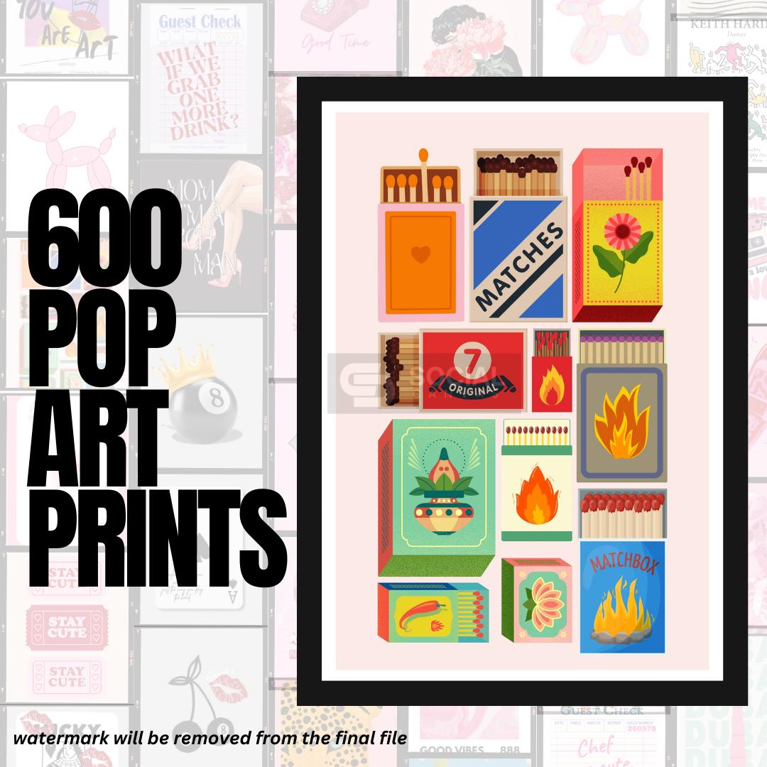 Colorful Matchbox Pop Art Printable - Retro Matchbook Illustration | 600 Pop Art Prints Bundle - Social Canvas
