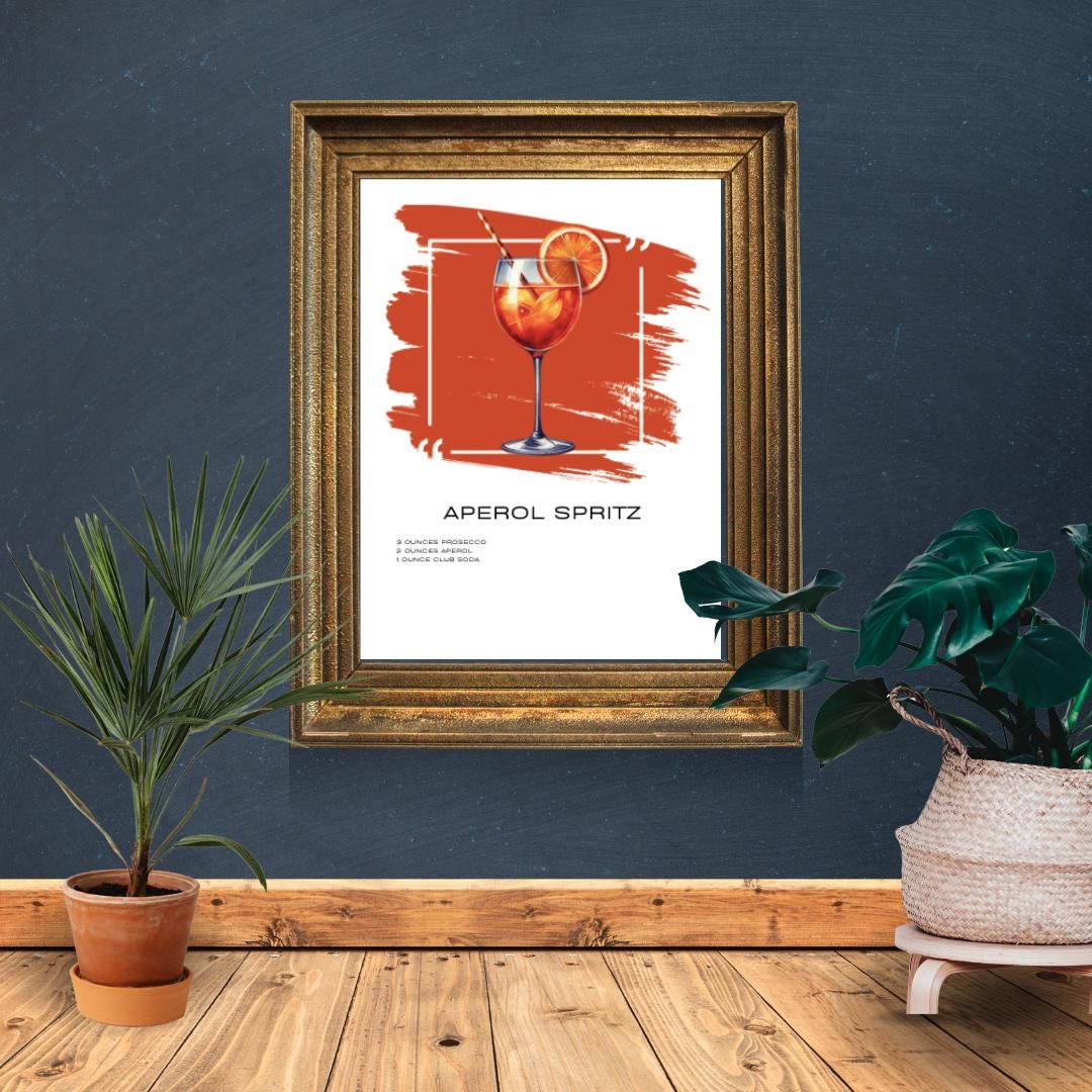 Aperol Spritz Recipe Art Print - Vibrant Cocktail Decor for Home Bars - Social Canvas