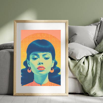 Retro-Inspired Pop Art Portrait - Bold Yellow and Blue Female Illustration - Modern Wall Decor - Social Canvas