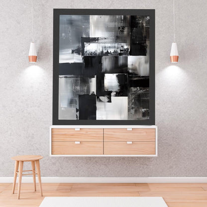 Monochrome Abstract Wall Art Print | Black and White Geometric Art | Modern Minimalist Home Decor | Contemporary Textured Painting - Social Canvas
