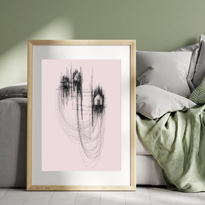 Minimalist Abstract Line Art | Black and Pink Modern Wall Art | Contemporary House Sketch Design for Home or Office Decor - Social Canvas