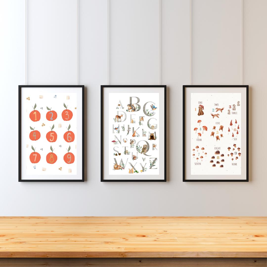 Set of 5 Kids Alphabet and Numbers Posters - Educational Wall Art for Learning - Social Canvas
