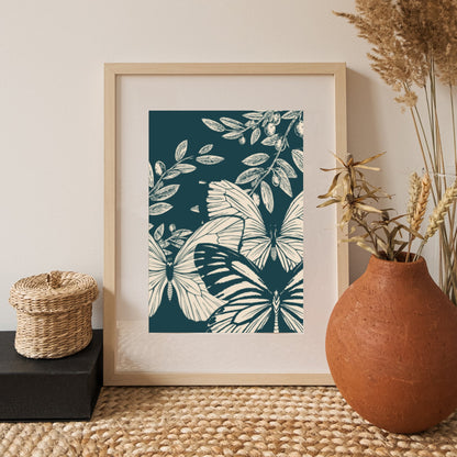 Vintage Botanical Butterfly Illustration – Elegant Green and Cream Art Print - Social Canvas