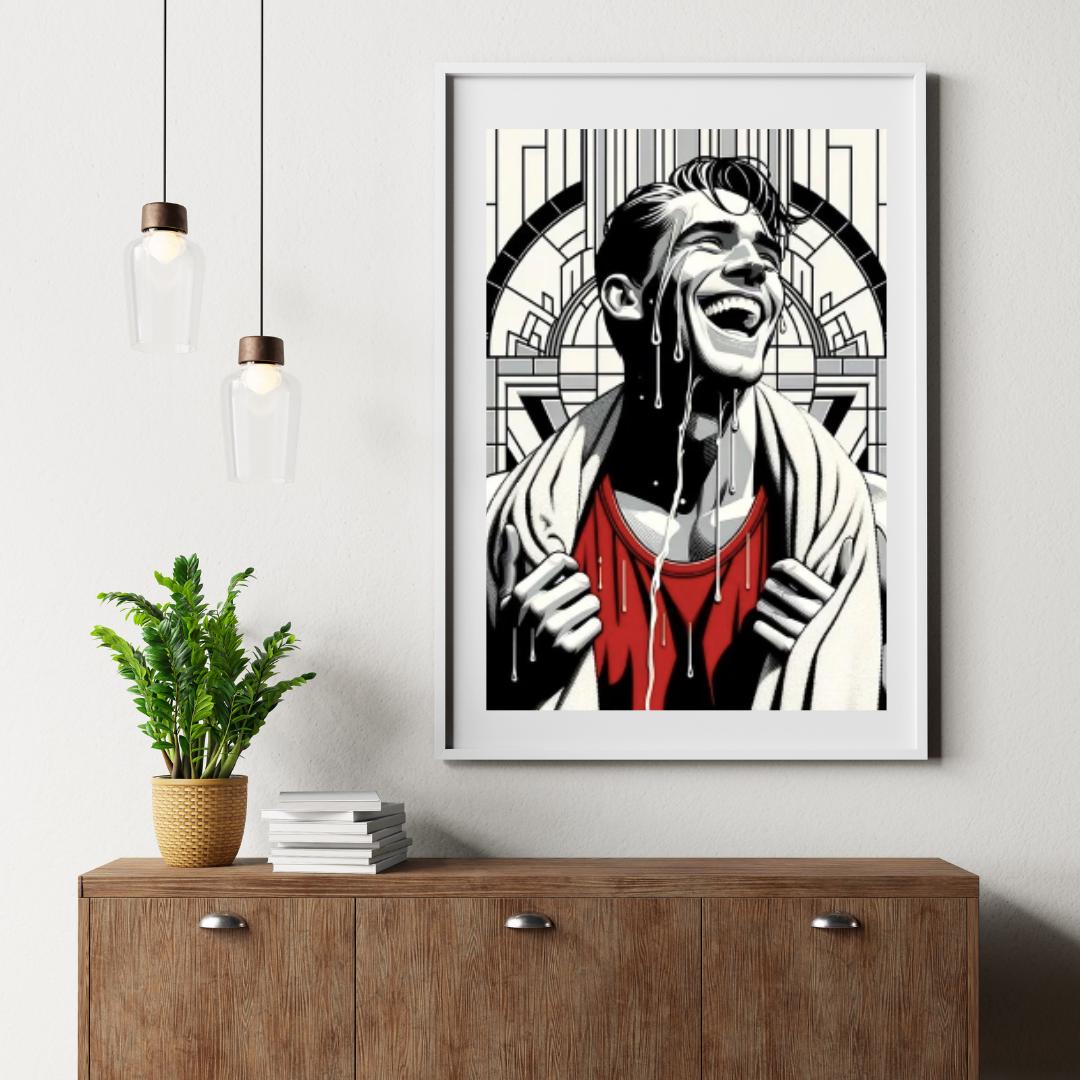Bold Black & White Portrait Wall Art Set - Vibrant Smiling Faces with Red Accents, Modern Pop Art Prints, Unique Living Room Decor - Social Canvas