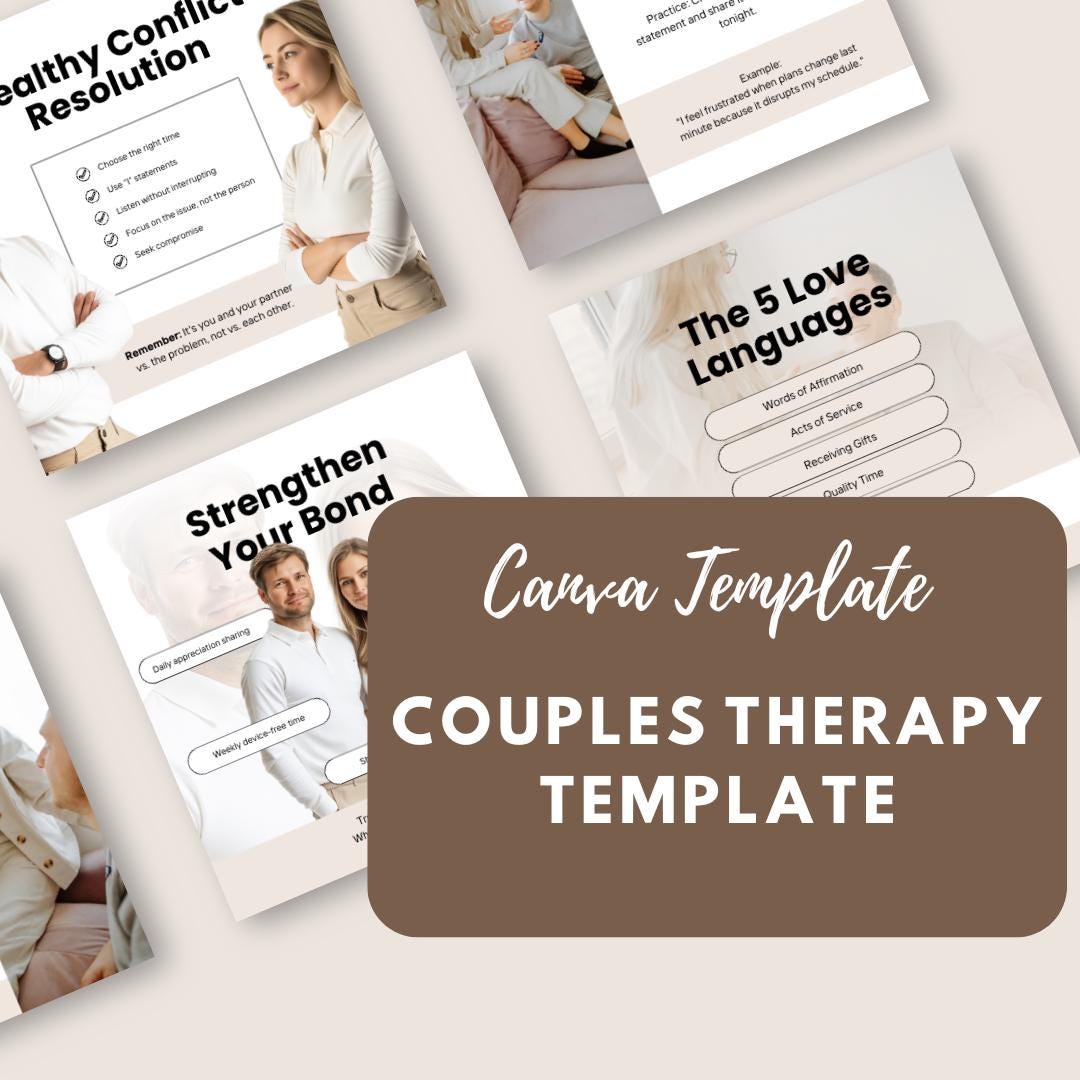 30 Couples Therapy Social Media Templates | Editable Canva Templates | Relationship Coaching, Marriage Counseling & Self-Help Content - Social Canvas