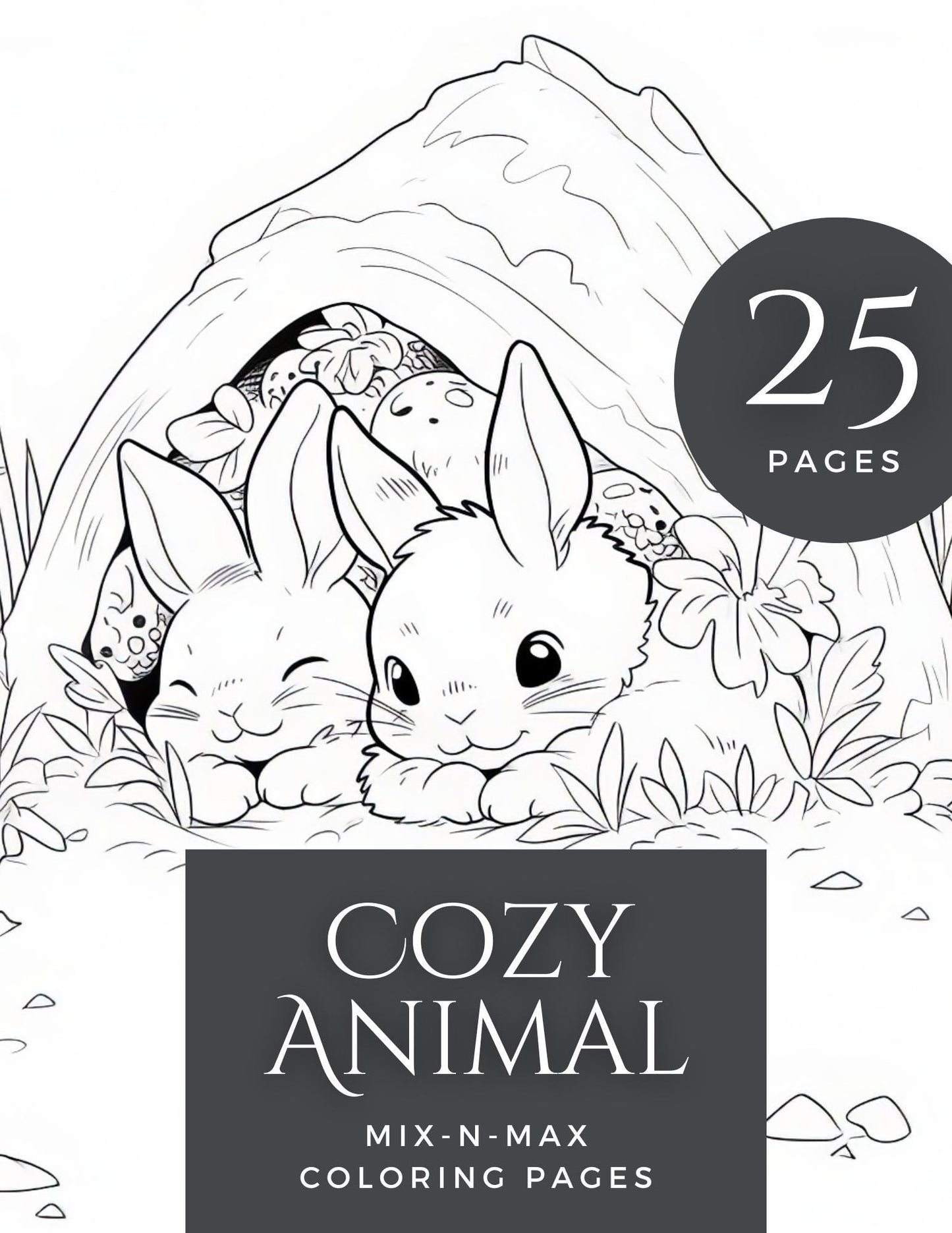 Cozy Animal Coloring Book | 25-Page Canva Template for Kids & Adults | Adorable Animal-Themed Coloring Pages | Digital Download - Social Canvas