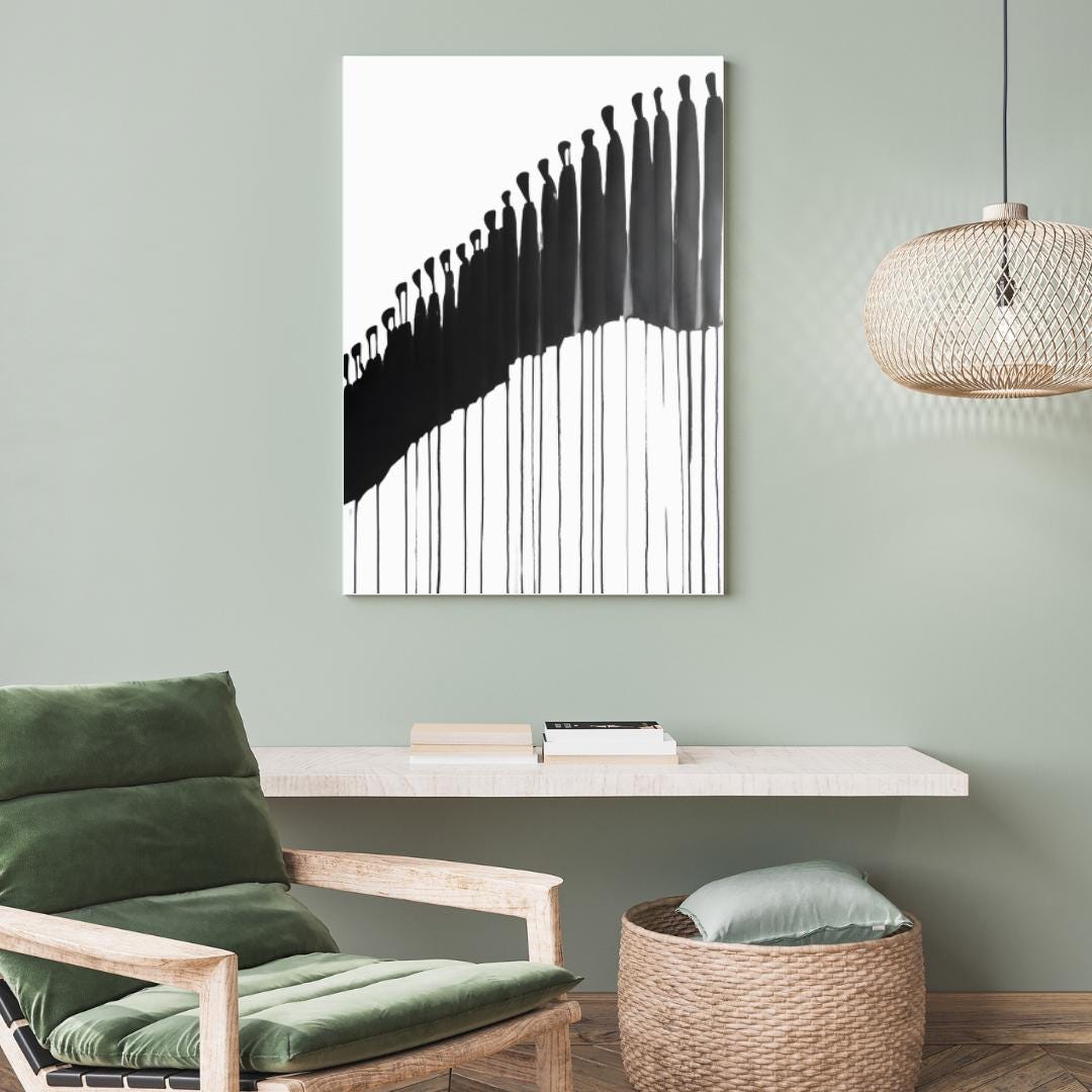 Abstract Drip Silhouette Art | Black and White Minimalist Ink Illustration | Modern Figurative Wall Decor for Stylish Interiors - Social Canvas