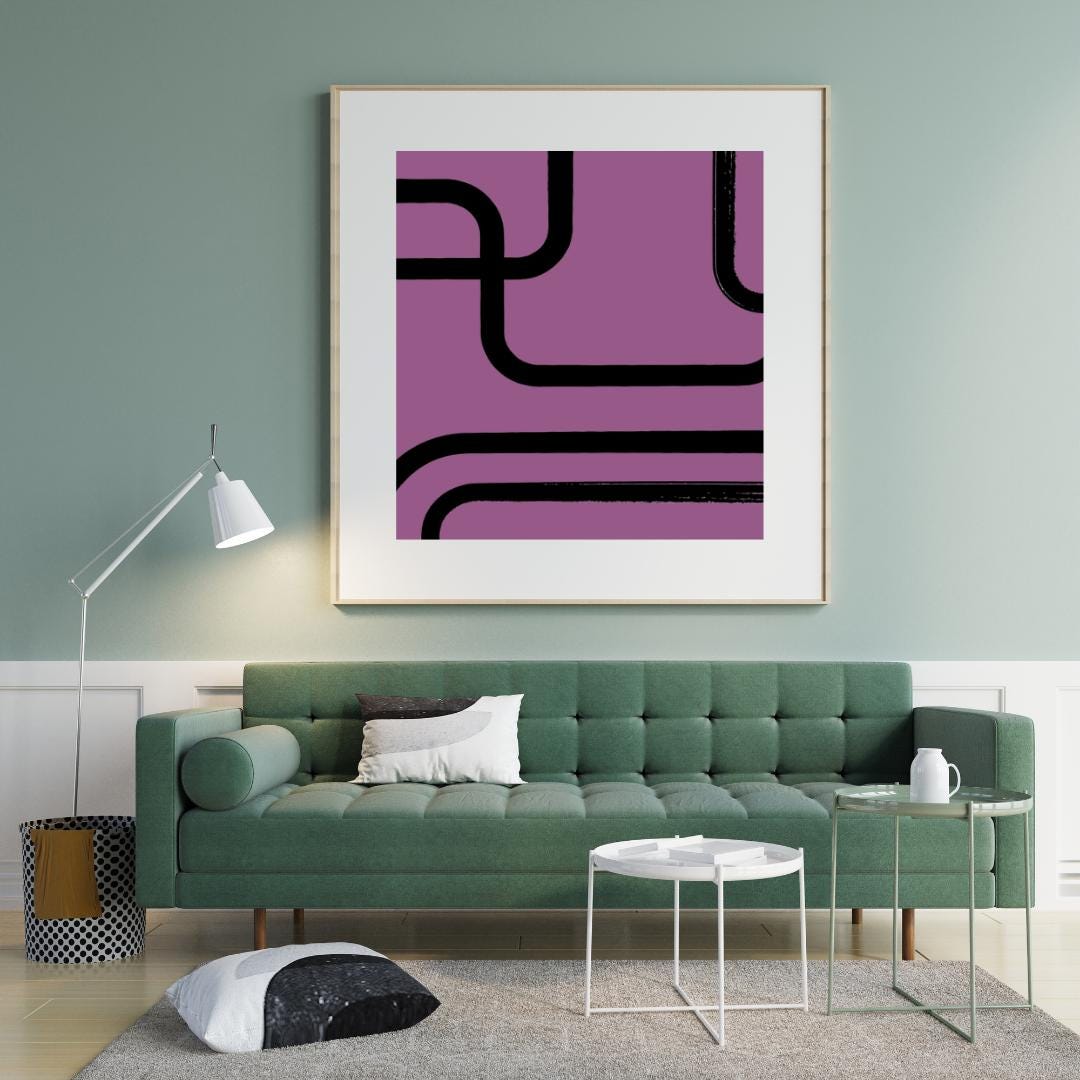 Geometric Abstract Wall Art | Modern Minimalist Purple and Black Design | Mid-Century Inspired Retro Print for Home or Office Decor - Social Canvas