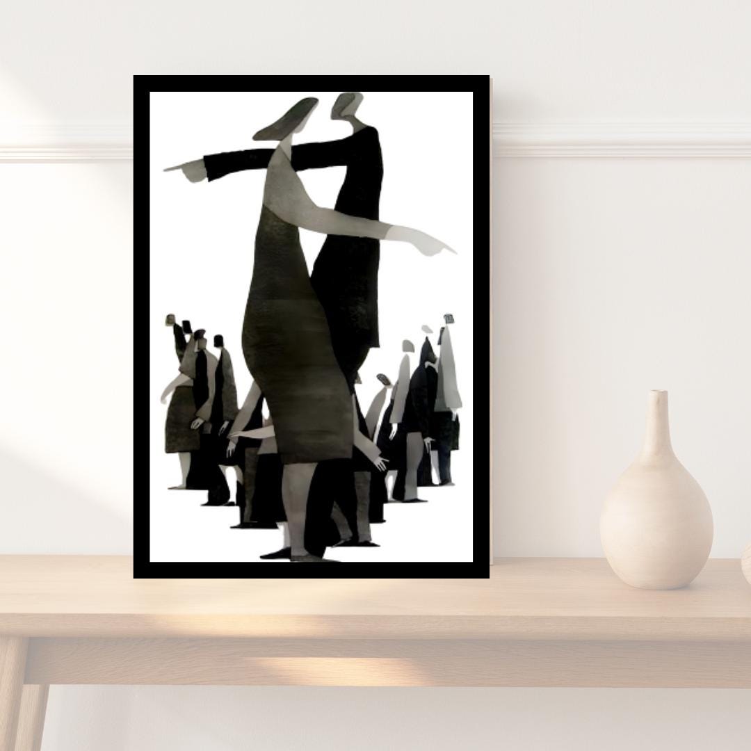 Abstract Figurative Art Print | Modern Black and White Group Composition | Minimalist Contemporary Wall Decor - Social Canvas