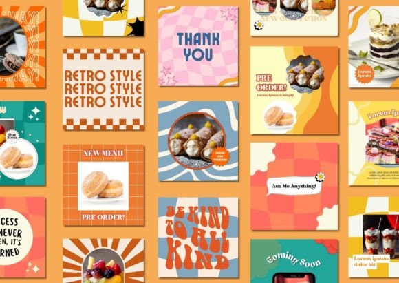 60 Dessert Retro Social Media Templates - Social Canvas