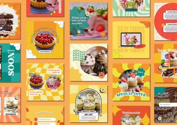 60 Dessert Retro Social Media Templates - Social Canvas