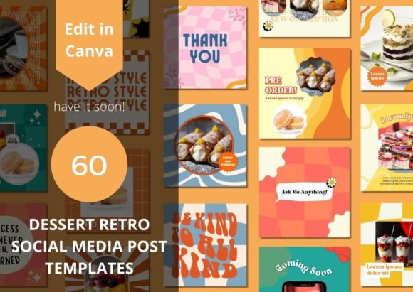 60 Dessert Retro Social Media Templates - Social Canvas