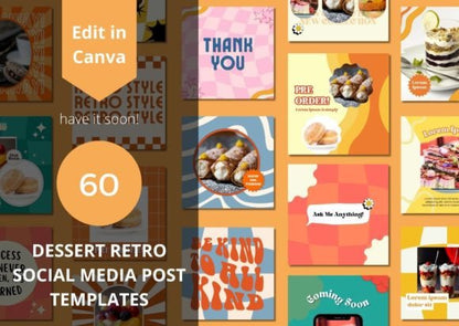 60 Dessert Retro Social Media Templates - Social Canvas