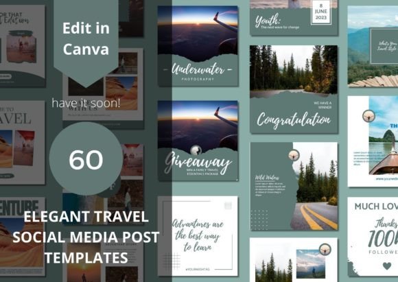 Travel Blogger Social Media Templates – Stylish Instagram & Facebook Posts (MRR) - Social Canvas