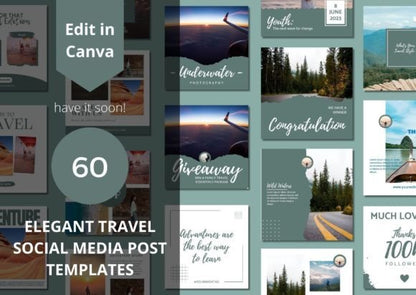 Travel Blogger Social Media Templates – Stylish Instagram & Facebook Posts (MRR) - Social Canvas