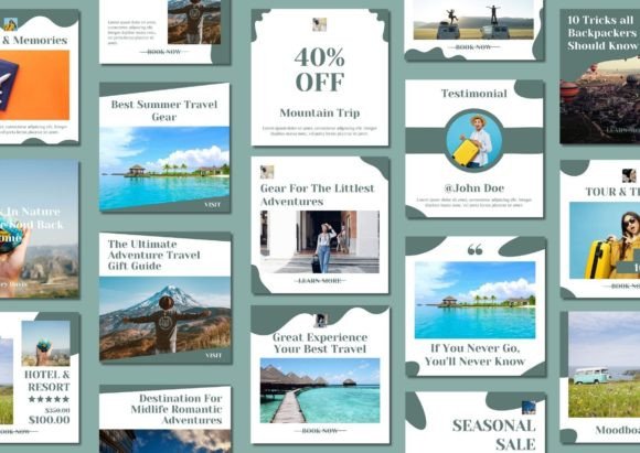 Travel Blogger Social Media Templates – Stylish Instagram & Facebook Posts (MRR) - Social Canvas
