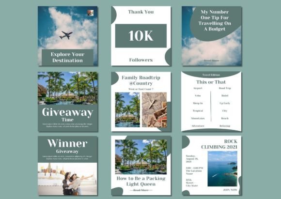 Travel Blogger Social Media Templates – Stylish Instagram & Facebook Posts (MRR) - Social Canvas