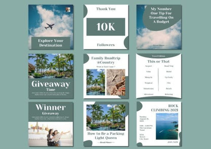 Travel Blogger Social Media Templates – Stylish Instagram & Facebook Posts (MRR) - Social Canvas