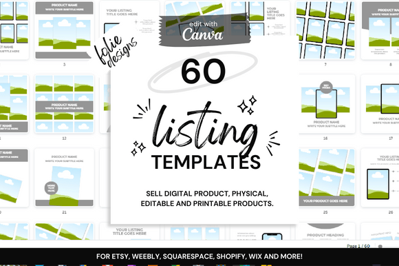 60 Etsy Digital Shop Templates +Link - Social Canvas