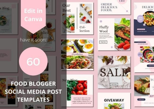 60 Food Blogger Social Media Templates - Social Canvas